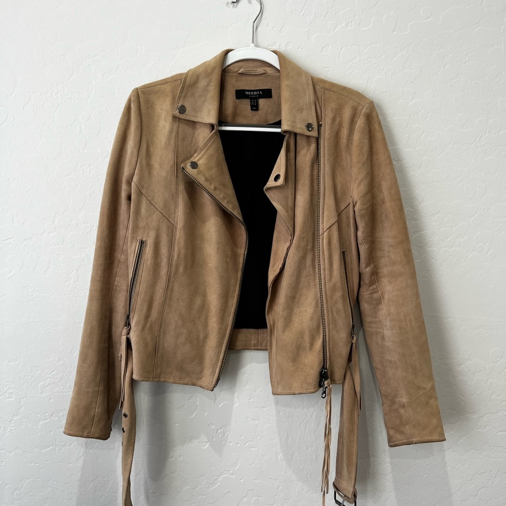 Muubaa London Warren Belted Biker Suede Jacket